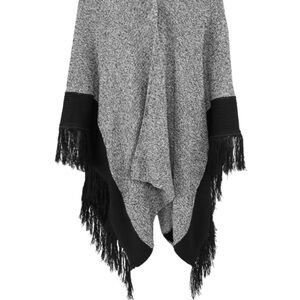 CAbi Gray and Black Asymmetrical Cape with Fringe